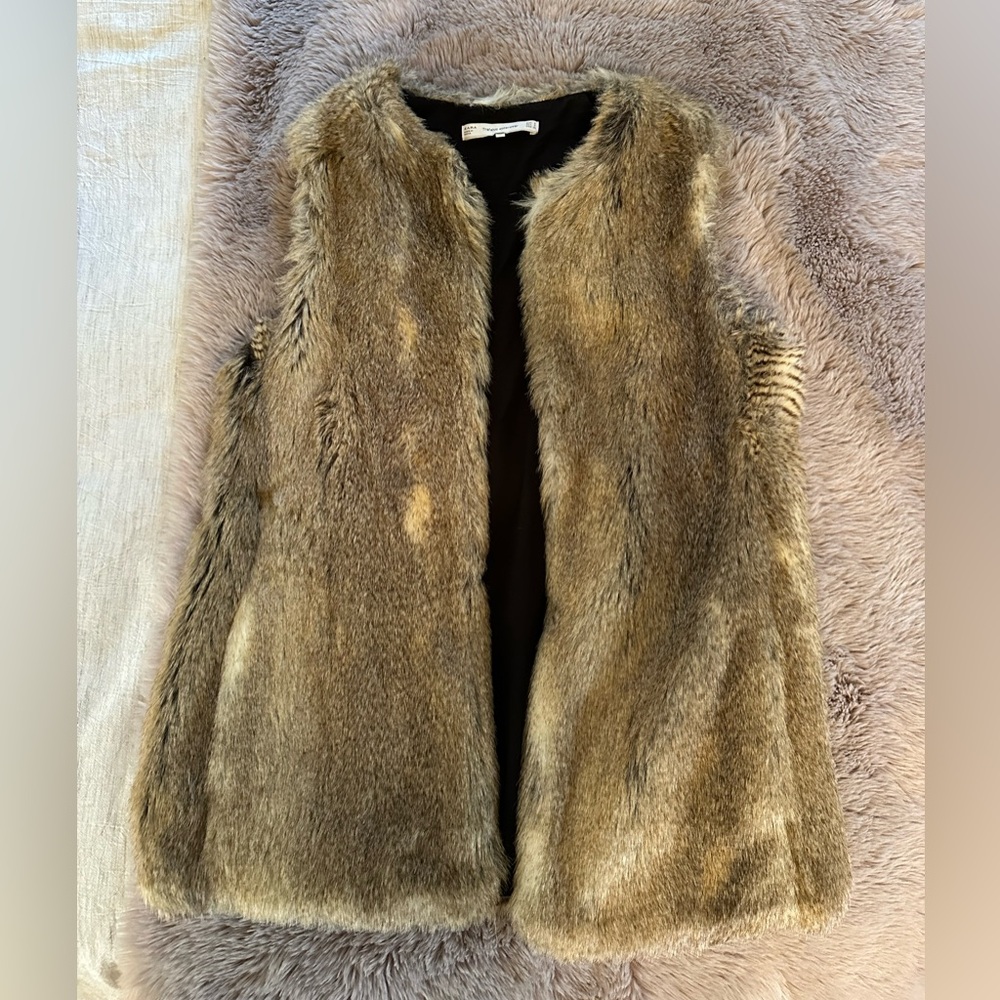 Zara Faux Fur Vest - Tan